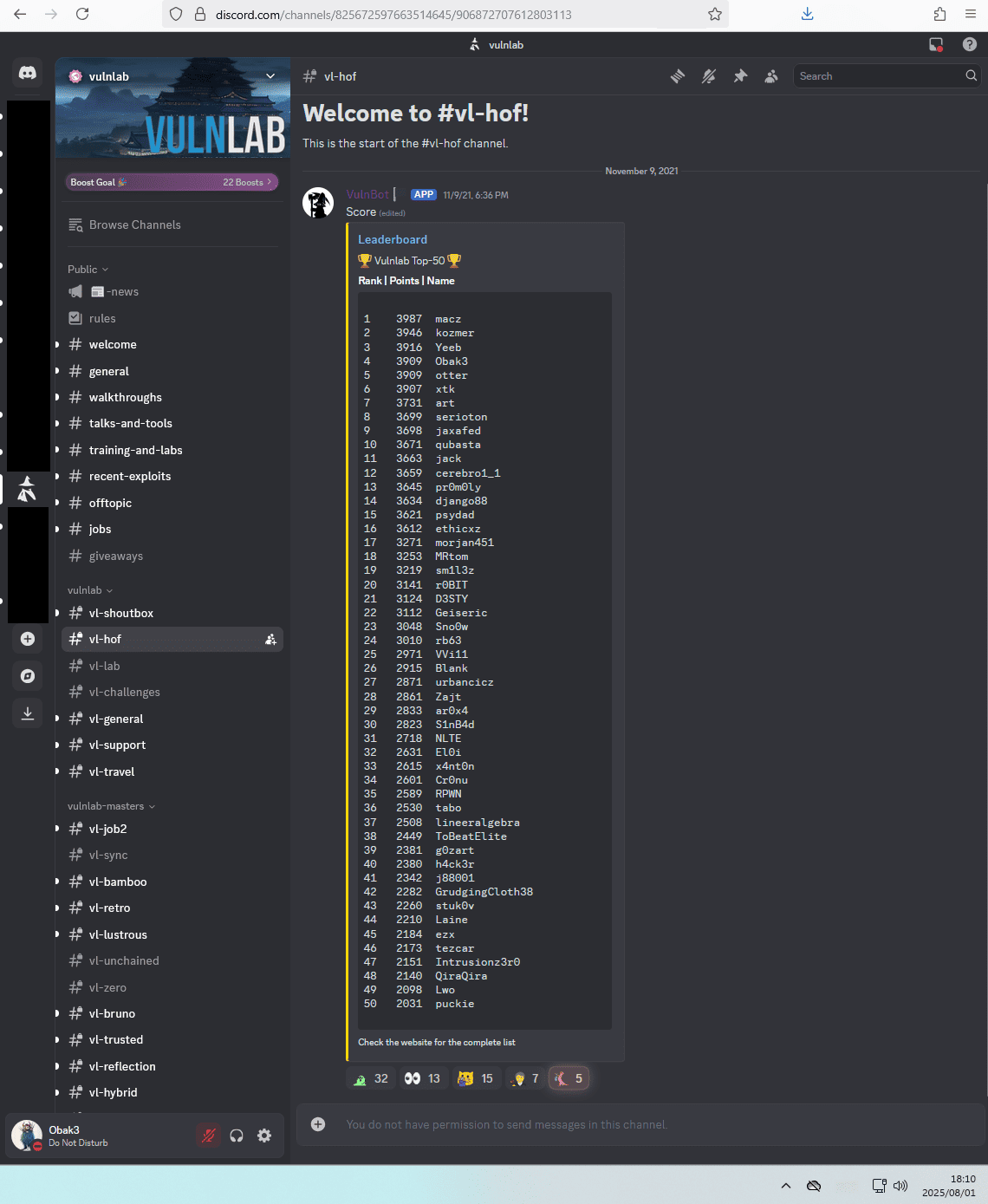Vulnlab HALL OF FAME